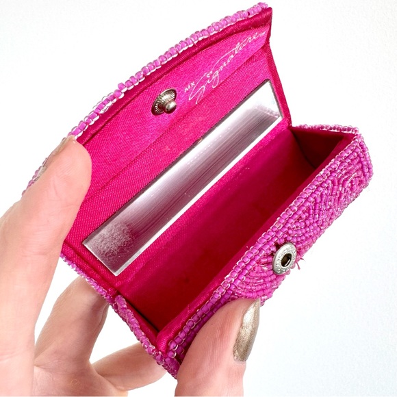 Mary Kay Pink Beaded Lipstick Travel Case with Mirror Glam Bridal Makeup Y2K - Picture 2 of 2